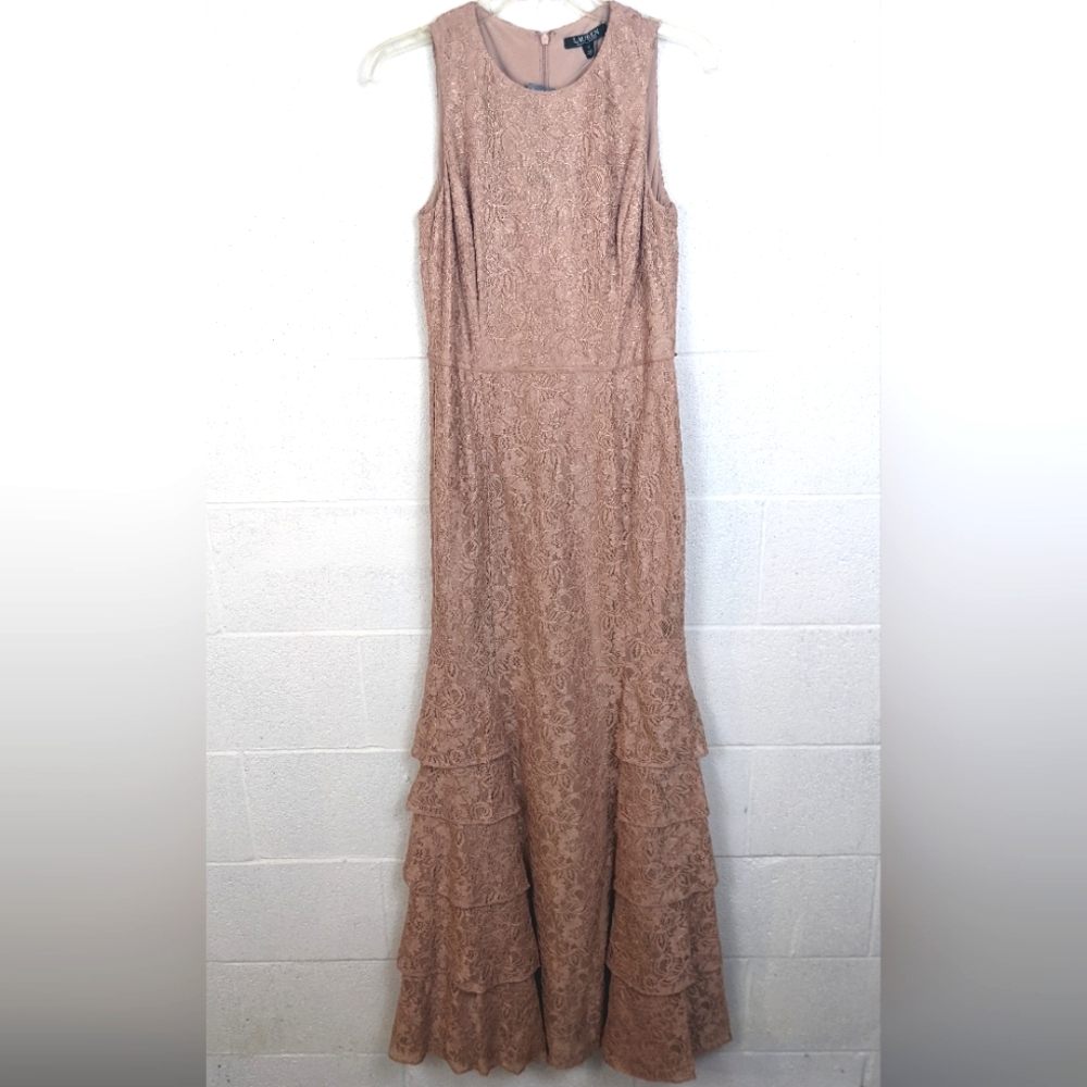 Lauren Ralph Lauren Sz 4 Long Ruffle Evening Gown Dress